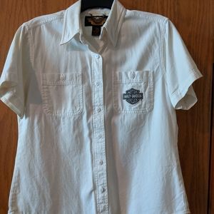 Harley Davidson white short sleeve button down, L